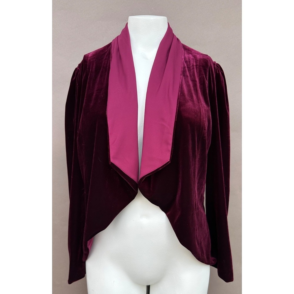 Anthropologie Coat Women M Elizabeth Gillett Jacket Velvet Silk Open Drape Front